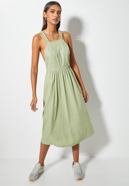 Superbalist - Linen open back fit & flare - sage