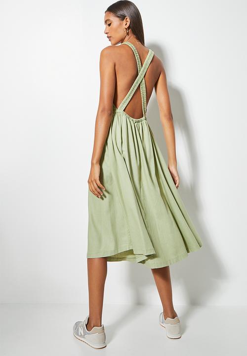Superbalist - Linen open back fit & flare - sage