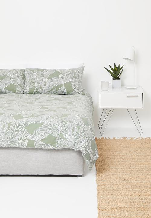 Sixth Floor - Linear tropical printed polycotton duvet cover set - green