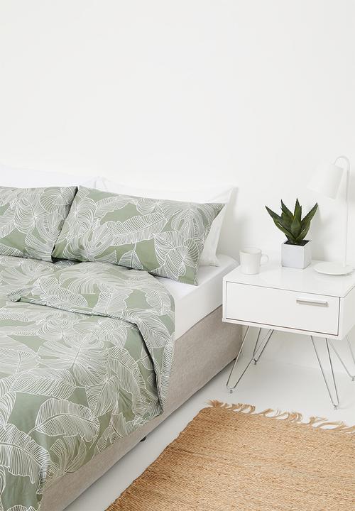 Sixth Floor - Linear tropical printed polycotton duvet cover set - green