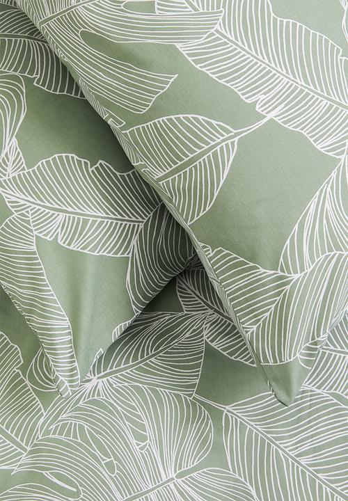 Sixth Floor - Linear tropical printed polycotton duvet cover set - green