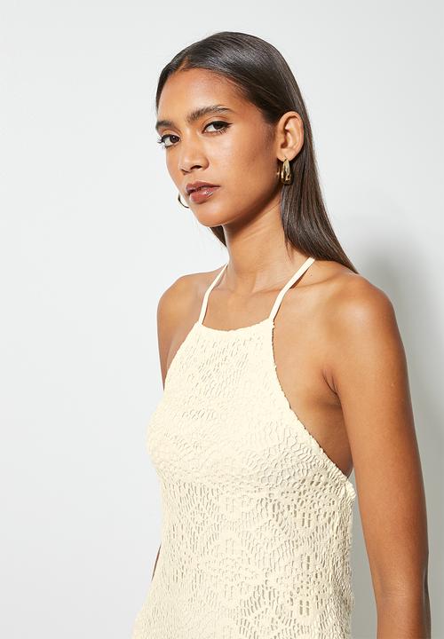 VELVET - Crochet lace halter midi dress - neutral