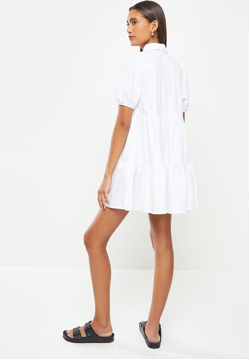 urban° - Ladies urban tiered button-up dress - white