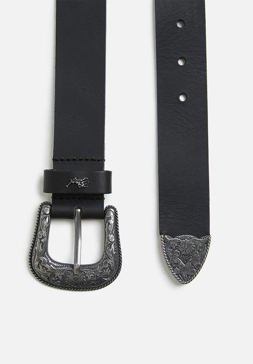 POLO - Lee leather belt - black