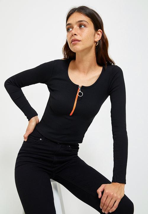 Trendyol - Zipper detailed knit top - black