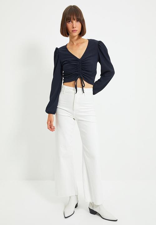 Trendyol - Watermelon sleeve crepe top - navy