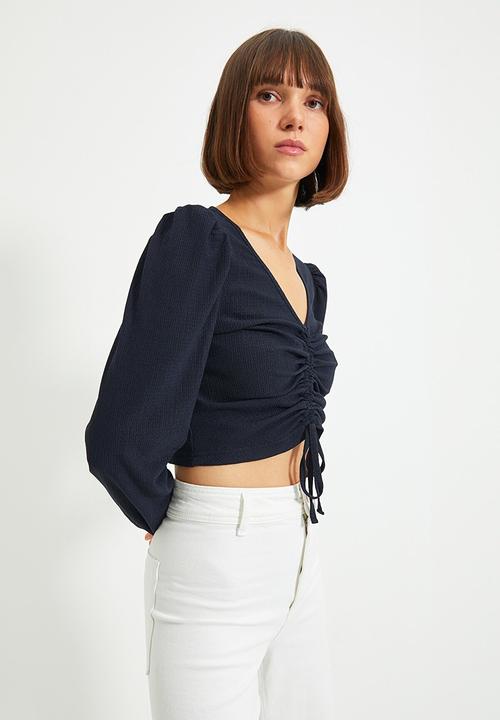 Trendyol - Watermelon sleeve crepe top - navy