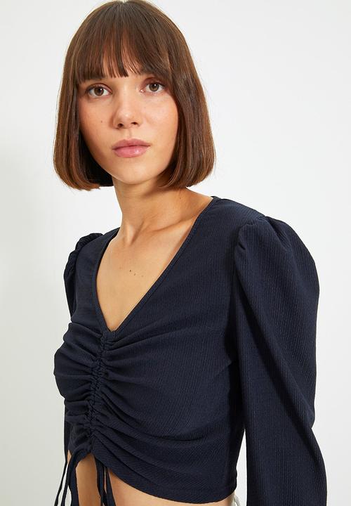 Trendyol - Watermelon sleeve crepe top - navy