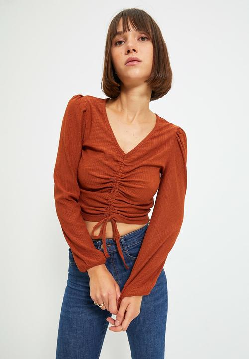 Trendyol - Watermelon sleeve crepe top - brick