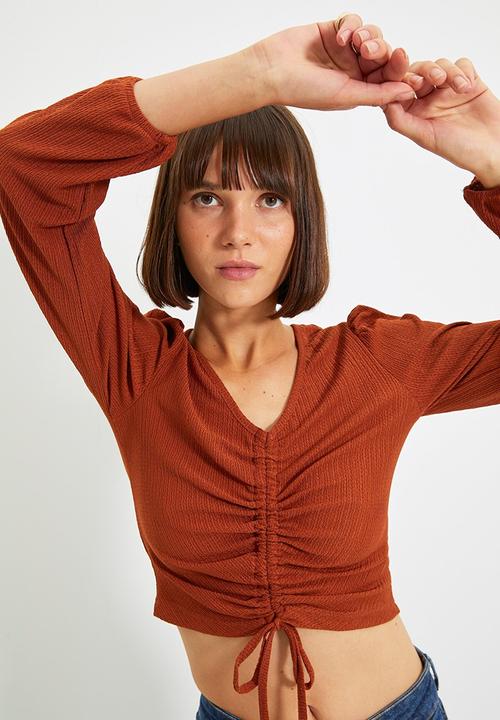 Trendyol - Watermelon sleeve crepe top - brick