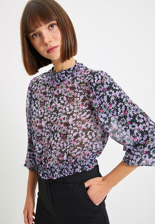 Trendyol - Waist pleated printed  blouse - multi