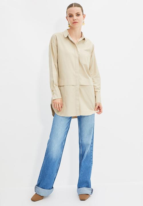 Trendyol - Longer length hem detail  shirt - beige