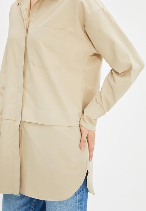 Trendyol - Longer length hem detail  shirt - beige