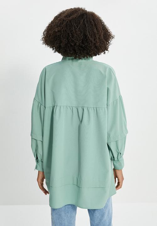 Trendyol - Tied poplin tunic blouse - green