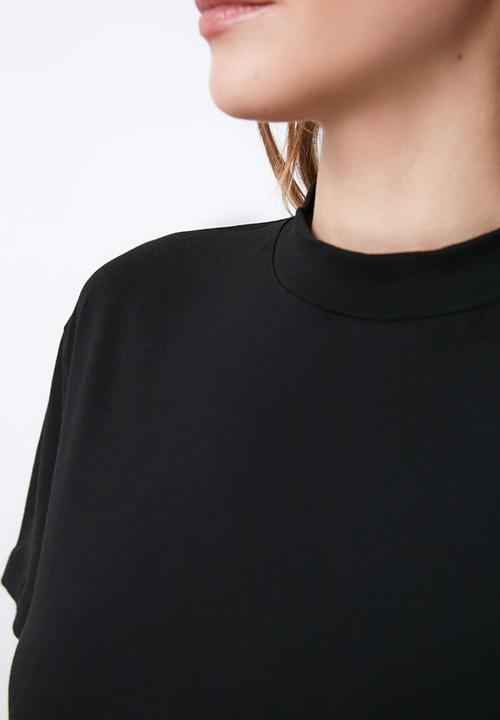 Trendyol - Stand collar basic knitted t-shirt - black