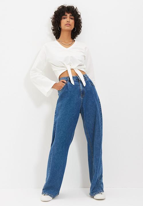 Trendyol - Tie detailed crop knit thin top - ecru