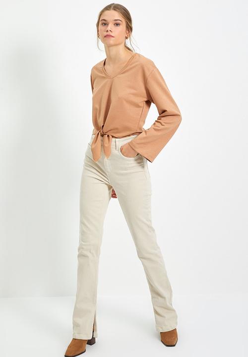 Trendyol - Tie detailed crop knit thin top  - camel