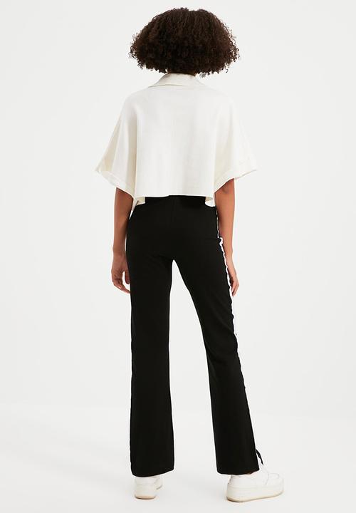 Trendyol - Striped straight knitted slim sweatpants - black