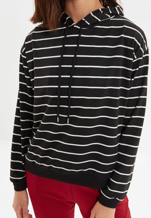 Trendyol - Striped basic knit slim sweatshirt - black