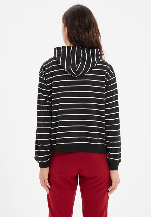 Trendyol - Striped basic knit slim sweatshirt - black
