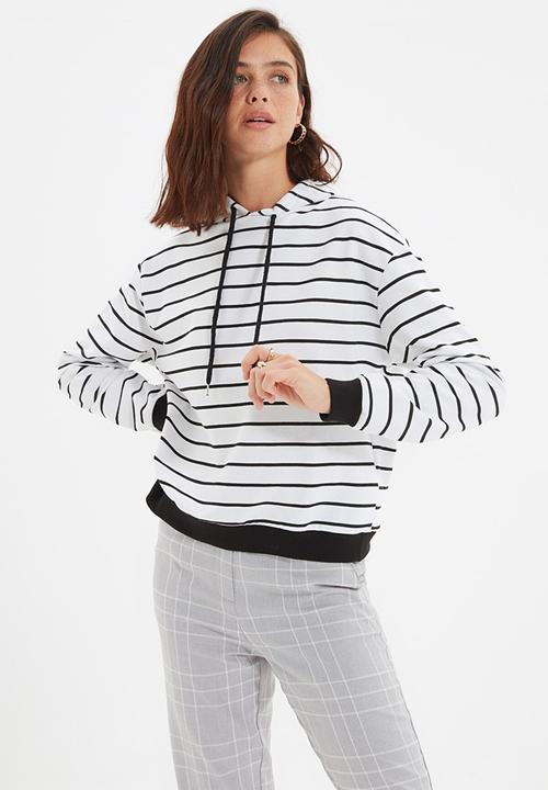 Trendyol - Striped basic thin sweatshirt - white