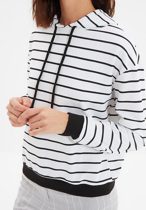 Trendyol - Striped basic thin sweatshirt - white