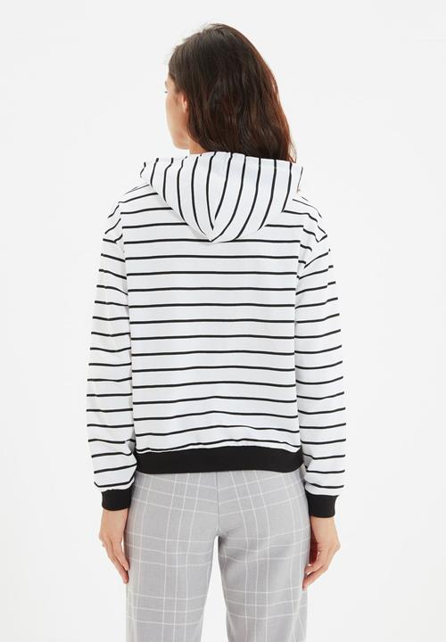 Trendyol - Striped basic thin sweatshirt - white
