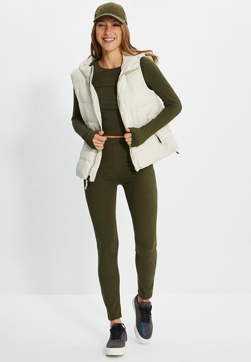 Trendyol - Straigt fit ribbed knit trousers - khaki