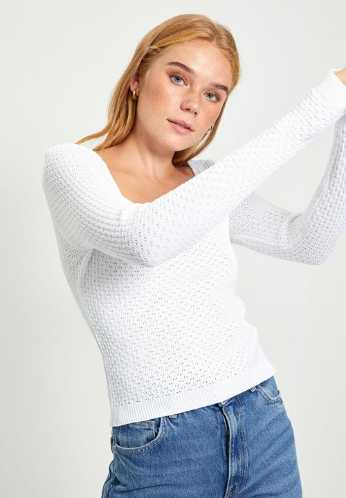 Trendyol - Square collar knit sweater - ecru