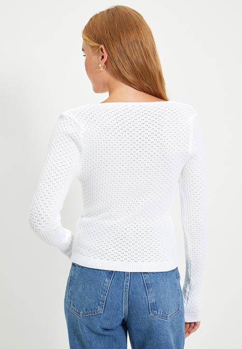 Trendyol - Square collar knit sweater - ecru