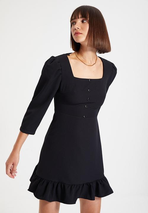 Trendyol - Square collar buttoned dress - black