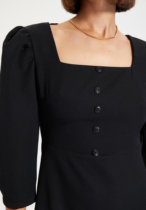 Trendyol - Square collar buttoned dress - black