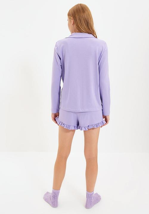 Trendyol - Ruffle detailed knitted pajamas set - lilac