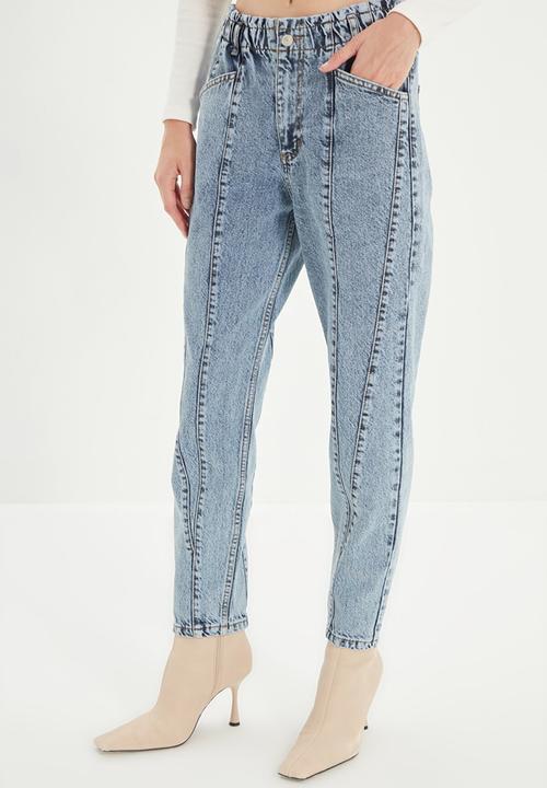 Trendyol - Ruched waist high waist mom jeans - blue