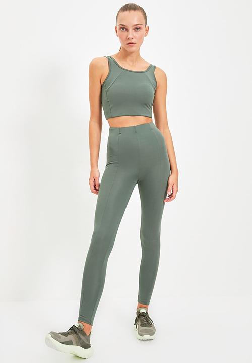 Trendyol - Ribbed sport leggings - light khaki