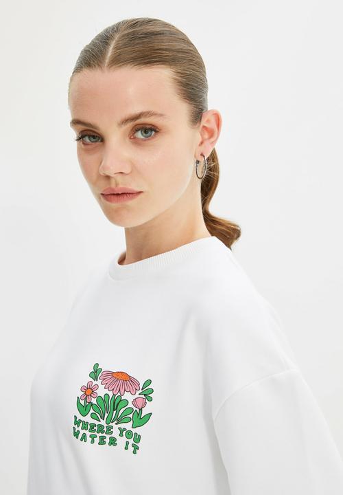 Trendyol - Printed knitted sweatshirt - white