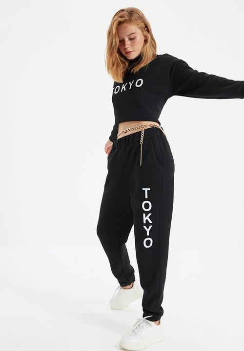 Trendyol - Printed  slim sweatpants - black