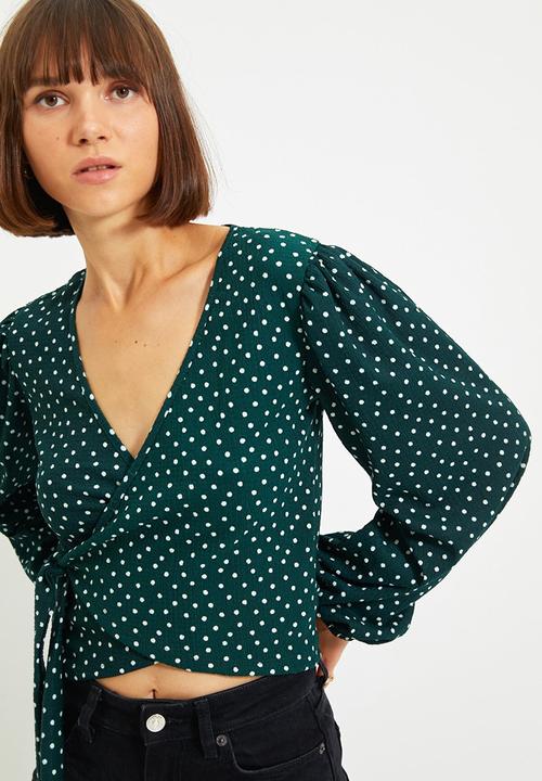 Trendyol - Polka dot double breasted blouse - green