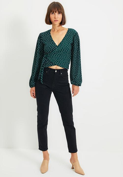 Trendyol - Polka dot double breasted blouse - green