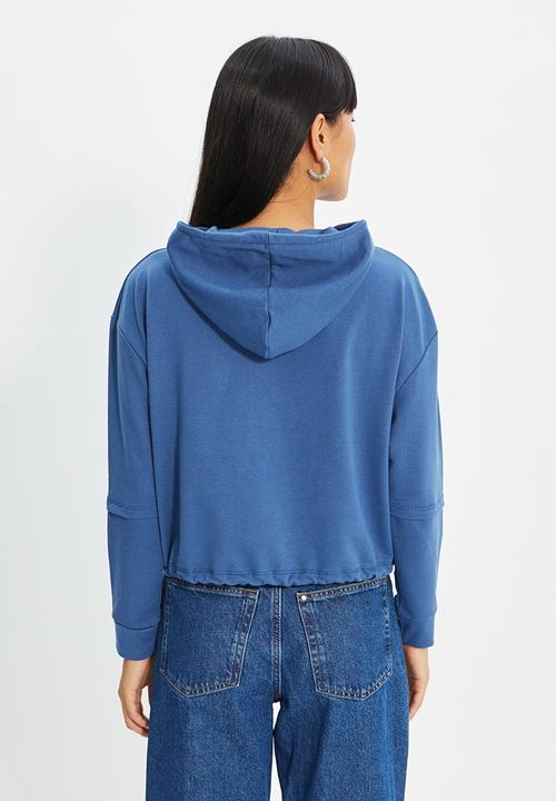 Trendyol - Pocket basic hooded slim sweatshirt - navy
