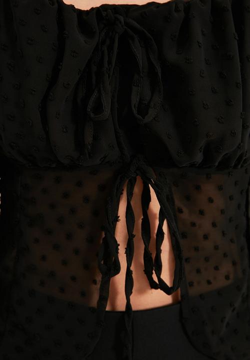Trendyol - Petite lace detail crop blouse - black