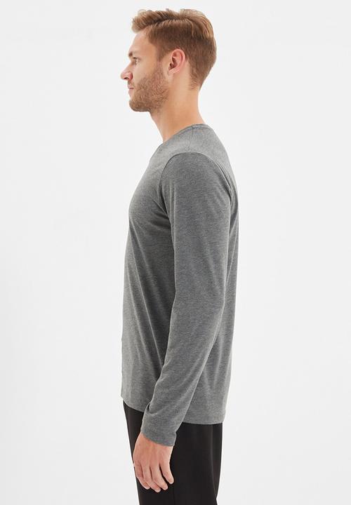 Trendyol - High V-neck long sleeve tee - anthracite