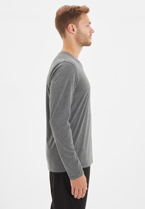 Trendyol - High V-neck long sleeve tee - anthracite