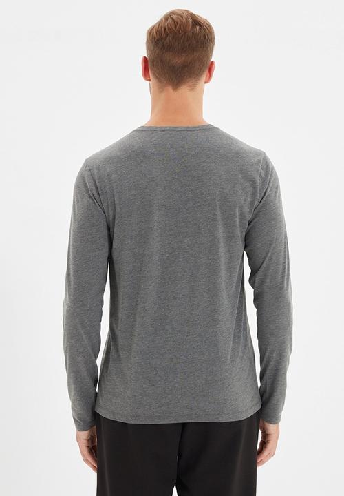 Trendyol - High V-neck long sleeve tee - anthracite