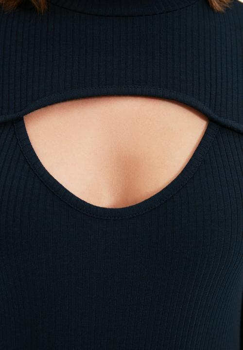 Trendyol - Petite corduroy bust detail knitted dress - navy