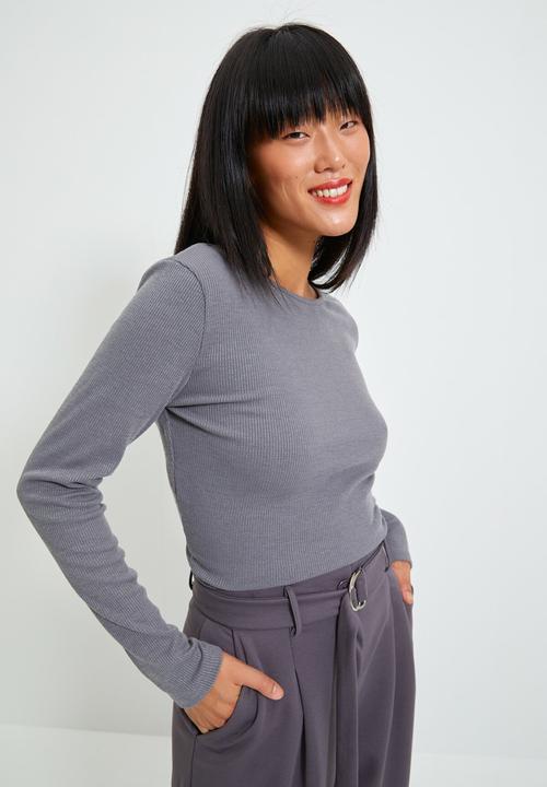 Trendyol - Low back ribbed crop top - anthracite