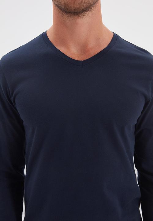Trendyol - High v neck long sleeve tee - navy
