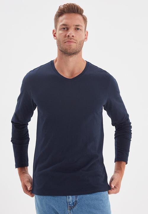 Trendyol - High v neck long sleeve tee - navy