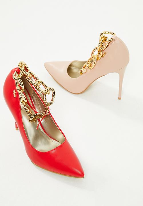 Plum - Pippa chain ankle strap stiletto court - red