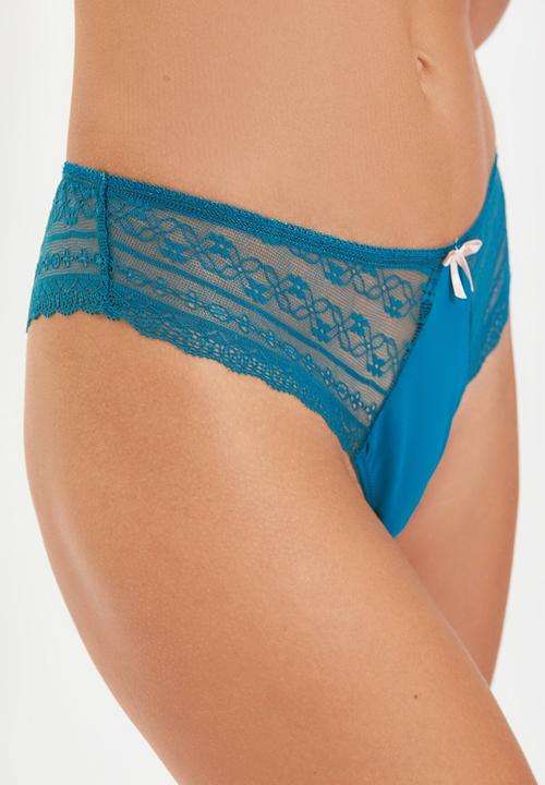 Trendyol - Lace push up covered bra & panty set - blue